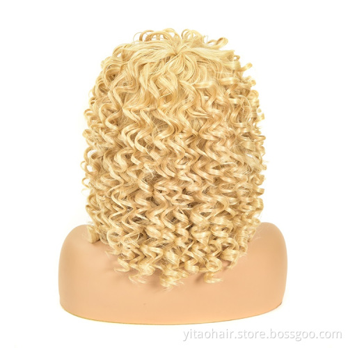 Fluffy Kinky Curly Synthetic Hair Glueless Wig  Afro Wave Curls Wigs for Black Women Blonde Loose Curled Short Bob Hair Bangs